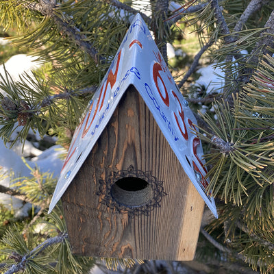 Tall Recycled License Plate Birdhouse