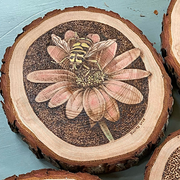 Wood "Bugs on Flowers" Art Series