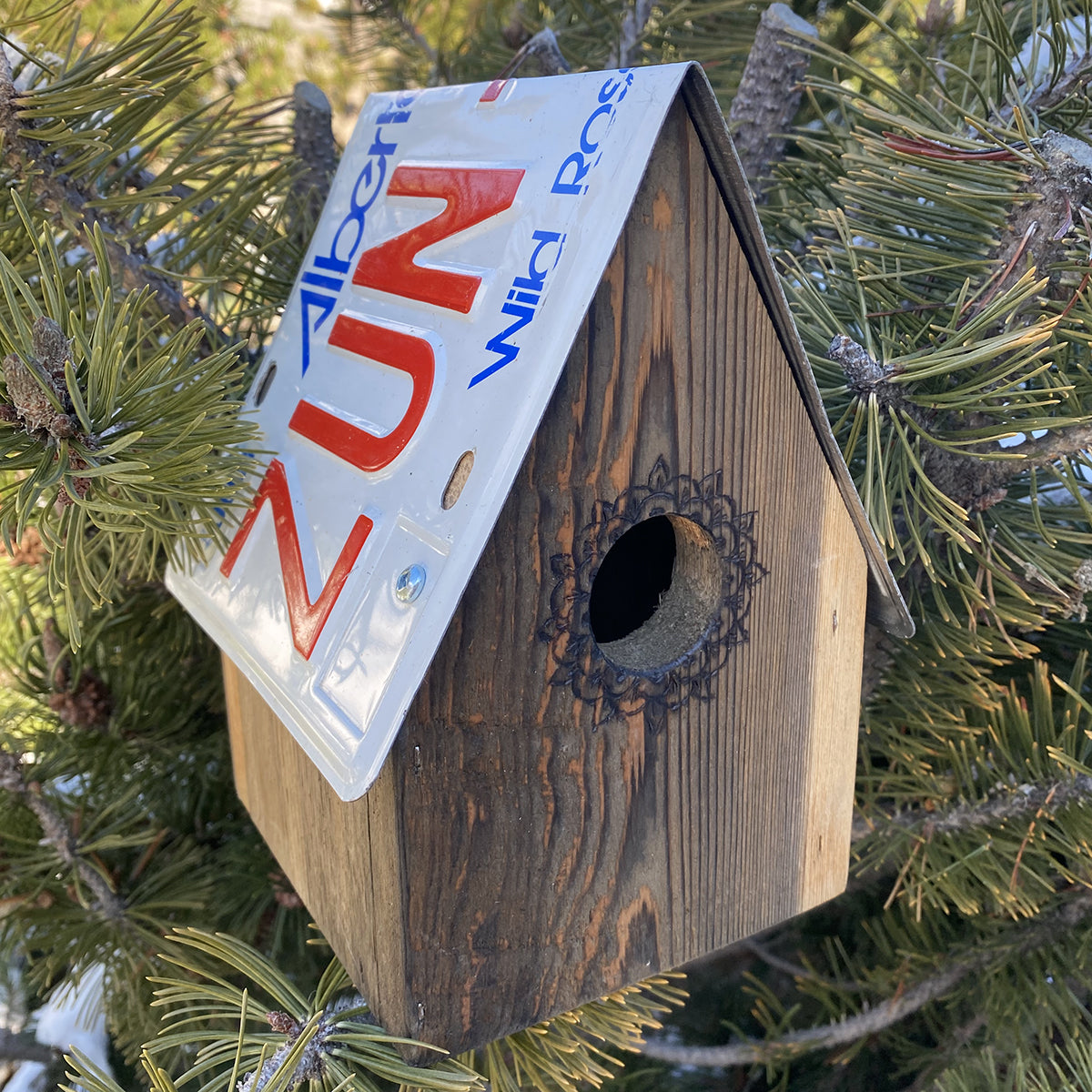 Tall Recycled License Plate Birdhouse