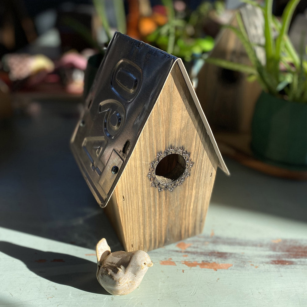 Tall Recycled License Plate Birdhouse