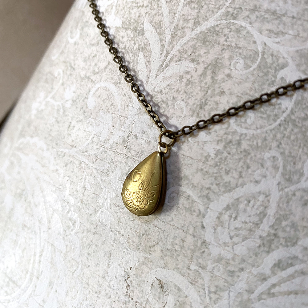 Brass Tear Drop Locket Necklace