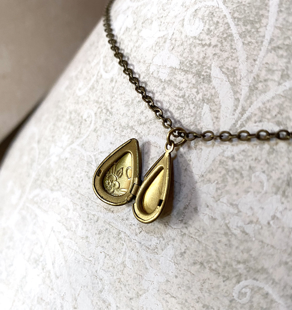 Brass Tear Drop Locket Necklace