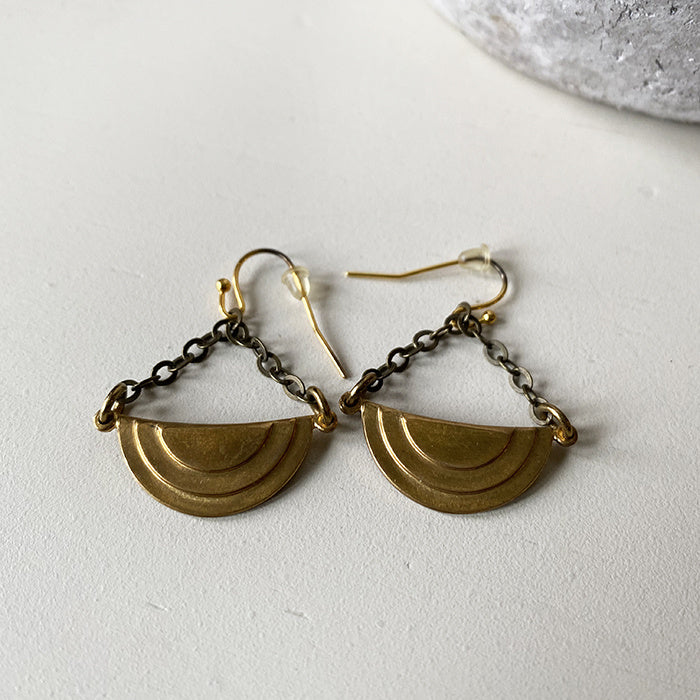 Brass Art Deco Drop Earrings