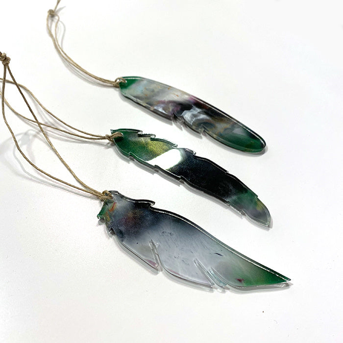 hand painted acrylic feather ornaments