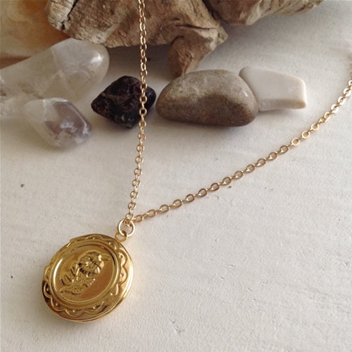 Round Flower Locket Necklace