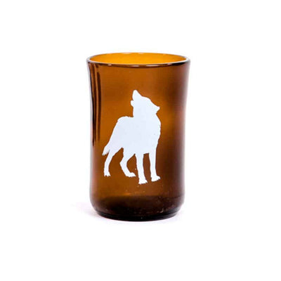 recycled beer bottle tumbler with white wolf print